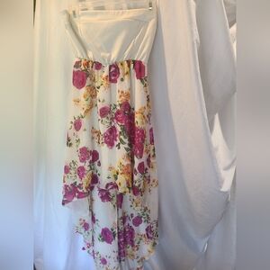 Floral Flowy Strapless High Low Dress
